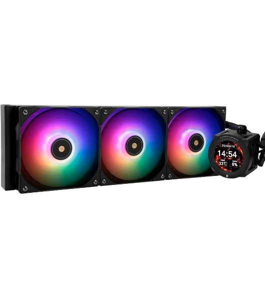 Система жидкостного охлаждения Thermalright Core Vision 360 (360mm, LED, Black, ARGB/Fans: 3x120mm, 72.37CFM, 27.7dBA, 2000RPM/Pump height 66mm, Rad thickness 27mm/S: 1700, 1200, 1851, 115X, 2011, 2066, AM5, AM4)