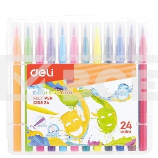Фломастеры Deli EC10324 Color Emotion кисть смываемые 24цв. пластиковый пенал (24шт.)