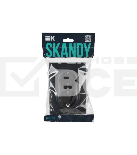 Розетка 2-местная IEK SKANDY SK-R08G (SK-R21-16-K53-F) с заземлением, без защитных шторок 16А в сборе, графит