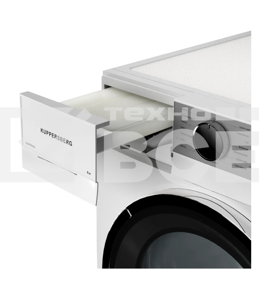 Сушильная машина Kuppersberg DM 611 W, отдельностоящая, тепловой насос, 8 кг, 15 программ, отсрочка старта, защита от сминания, ультрафиолет, электронное управление, белый