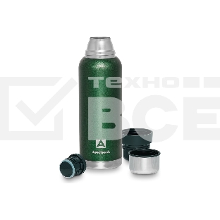 Термос Арктика 106-1200 зеленый, узкое горло 1,2 л, американский дизайн, антивандальное покрытие, две чашки, холод/тепло 32 ч