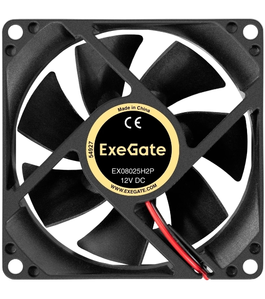 Вентилятор корпусной ExeGate EX08025H2P, 80 мм, 2200 об/мин, 22 дБ, 2-pin, без подсветки