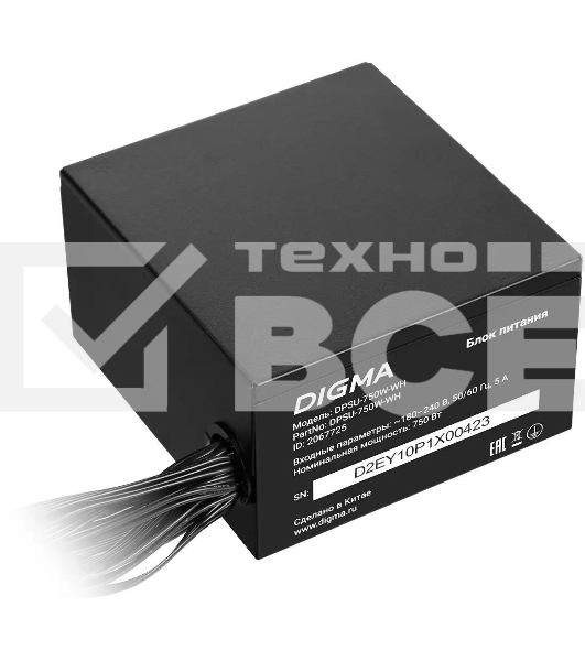 Блок питания Digma DPSU-750W-WH RTL, 750Вт, 80 PLUS, 120мм, черный