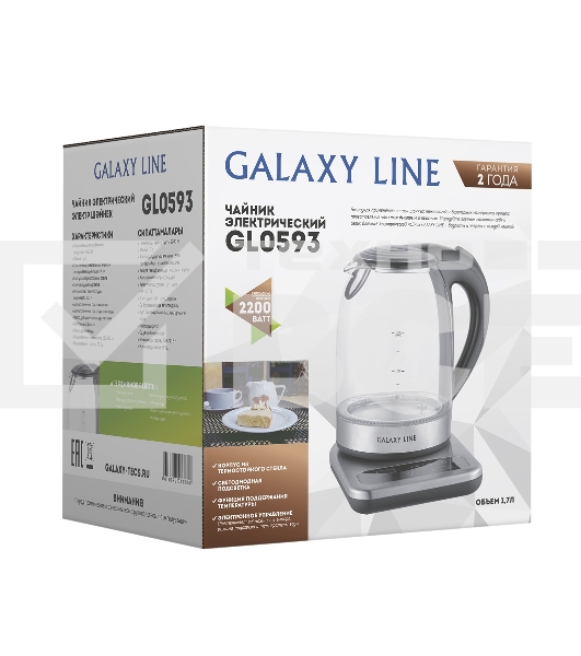 Чайник электрический Galaxy Line GL0593 2200 Вт, 1,7 л, стекло черный/серебристый