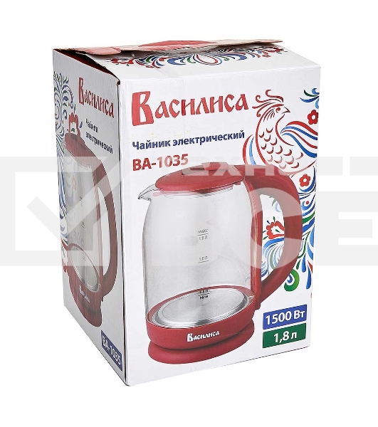 Чайник электрический ВАСИЛИСА ВА-1035 1,8л, стекло, бордовый, 1500 Вт(12)