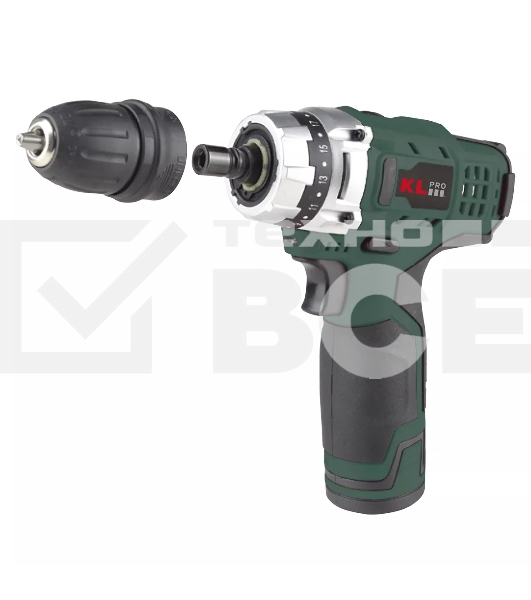 Профессиональный аккумуляторный шуруповерт Klpro KLNM1020S (10,8В, LI-ion 2.0А·ч, 3 сменные насадки, 19 ступений, 30Нм)