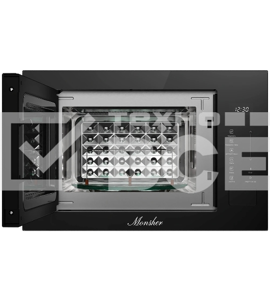 Встраиваемая микроволновая печь MONSHER, ВхШхГ 385х595х367, объем 25 л, мощность 850 Вт, 5 уровней мощности, гриль, 8 автоматических программ, размораживание, сенсорное управление, цвет черный