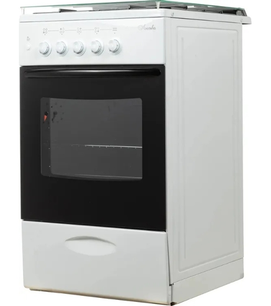 Плита газовая Лысьва ГП 400 МС СТ-2у белый, стеклянная крышка, конфорок 4 газовых, духовка 57 л, 50 см x 84 см x 60 см