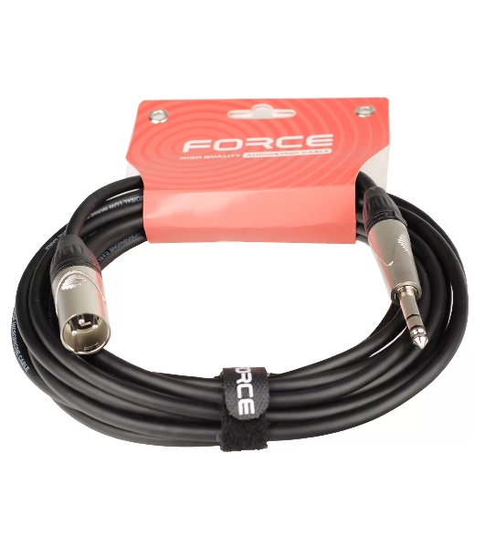 Кабель аудио FORCE FMC-07/61/4' TRS (M) - XLR (M), высококачественный балансный, малошумящий с проводниками из безкислородной меди OFC, диаметр 6 мм, профессиональные металлические разъемы, длина 6 м, цвет черный