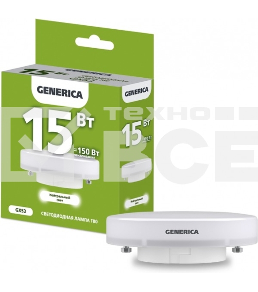 Лампа LED IEK LL-T80-15-230-40-GX53-G T80 таблетка 15Вт 230В 4000К GX53 GENERICA
