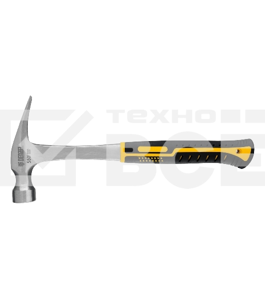 Молоток-гвоздодер Denzel 560 г, цельнометаллический, двухкомпонентная рукоятка