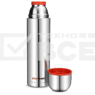 Термос Starwind 20-1200 1.2 л, серебристый/красный, картонная коробка