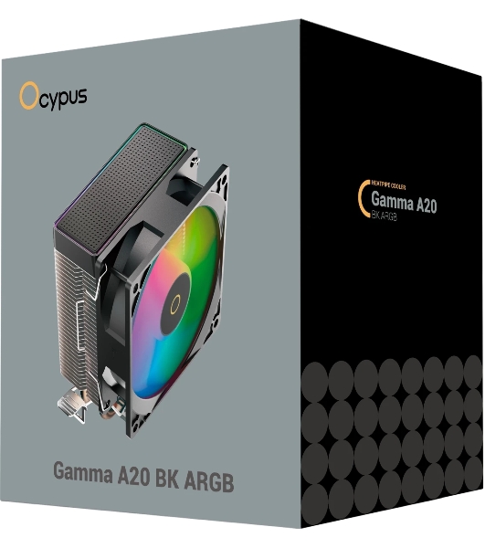 Кулер для процессора Ocypus Gamma A20 BK ARGB, 92mm FARGB FAN, Top FARGB Panel, 2 HEAT PIPES, 3-PIN, 1900 RPM, 21DBA, HYDRO BEARING, LGA115X/1200/1700/18XX, AM4/AM5