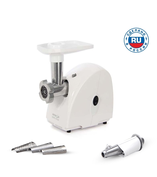 Мясорубка электрическая Аксион М32.04 белый, 1500 Вт, 1.7 кг/мин, защита от перегрузки, насадки - 2