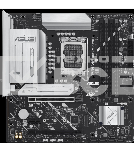 Материнская плата ASUS PRIME B860M-A WIFI, LGA 1851, Intel B860, 4xDDR5, 4xSATA, 2xM.2, 1xPCIe 5.0 x16, 1xPCIe 4.0 x16, 1xPCIe 4.0 x1, 2xDP, 1xHDMI, 1x 2.5Gb LAN, 1xUSB-C 20Gbps, 1xUSB-A 10Gbps, 2xUSB-A 5Gbps, 4xUSB-A 2.0, 3x3.5 мм, 7.1, micro-ATX.