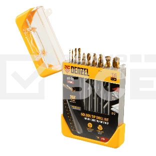 Набор сверл по металлу Denzel 1-10 мм, HSS-Tin, Golden Tip, 10 шт