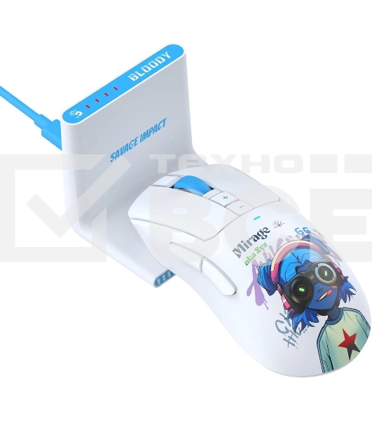 Мышь беспроводная A4Tech Bloody R73 Ultra Duo белый/рисунок оптическая 20000dpi беспров. USB/USB-C 7but (R73 ULTRA DUO NYX MIRAGE)