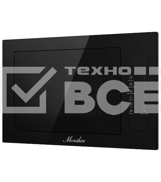 Встраиваемая микроволновая печь MONSHER, ВхШхГ 385х595х367, объем 25 л, мощность 850 Вт, 5 уровней мощности, гриль, 8 автоматических программ, размораживание, сенсорное управление, цвет черный