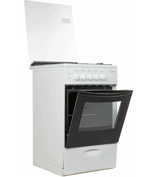 Плита газовая Лысьва ГП 400 МС СТ-2у белый, стеклянная крышка, конфорок 4 газовых, духовка 57 л, 50 см x 84 см x 60 см