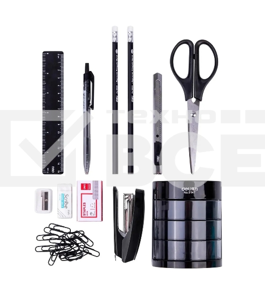 Настольный набор Deli E38253 (12 предметов) пластик, черный