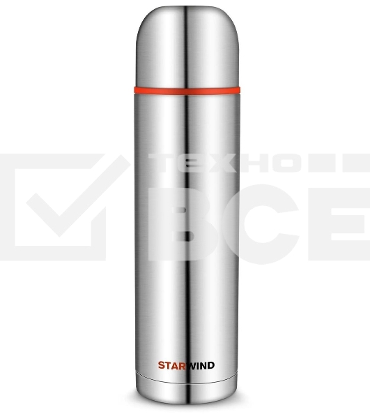 Термос Starwind 20-1200 1.2 л, серебристый/красный, картонная коробка