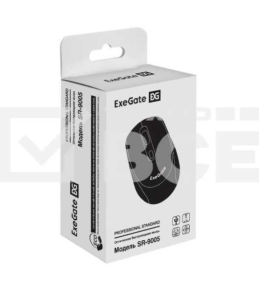 Мышь беспроводная ExeGate Professional Standard SR-9005 черный, 1200 dpi, радиоканал, USB, кнопки - 4