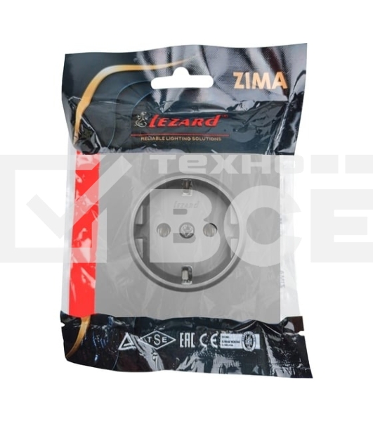 Розетка 1-мест. LEZARD с/з ПБТ СП ZIMA IP20 16А безвинт. зажим серый матовый 704-7488-122BQC