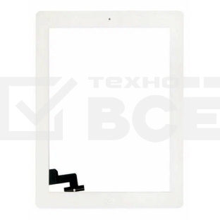 Сенсорное стекло (тачскрин) для iPad 2 (A1395, A1396, A1397), белое с кнопкой OEM