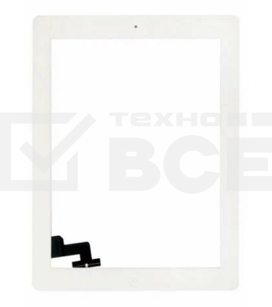 Сенсорное стекло (тачскрин) для iPad 2 (A1395, A1396, A1397), белое с кнопкой OEM