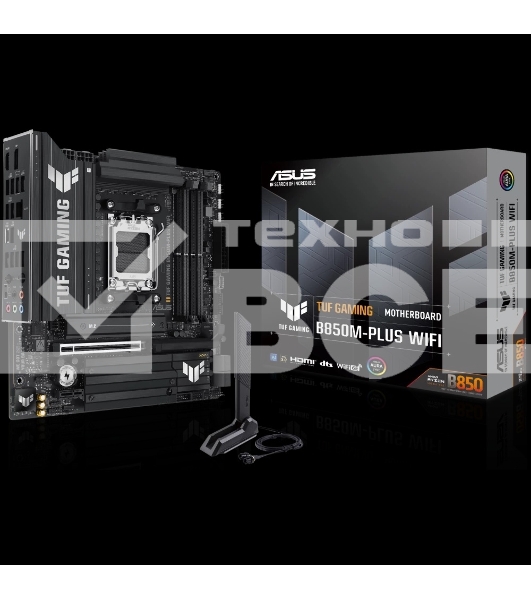 Материнская плата ASUS TUF GAMING B850M-PLUS WIFI, AM5, AMD B850, 4xDDR5, 4xSATA, 3xM.2, 1xPCIe 4.0 x16, 1xHDMI, 1xDP, 1x 2.5Gb LAN, 1xUSB-C 20Gbps, 3xUSB-A 10Gbps, 4xUSB-A 5Gbps, 4xUSB-A 2.0, 7.1, micro-ATX