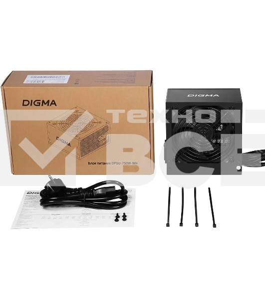 Блок питания Digma DPSU-750W-WH RTL, 750Вт, 80 PLUS, 120мм, черный