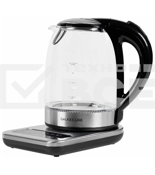 Чайник электрический Galaxy Line GL0593 2200 Вт, 1,7 л, стекло черный/серебристый