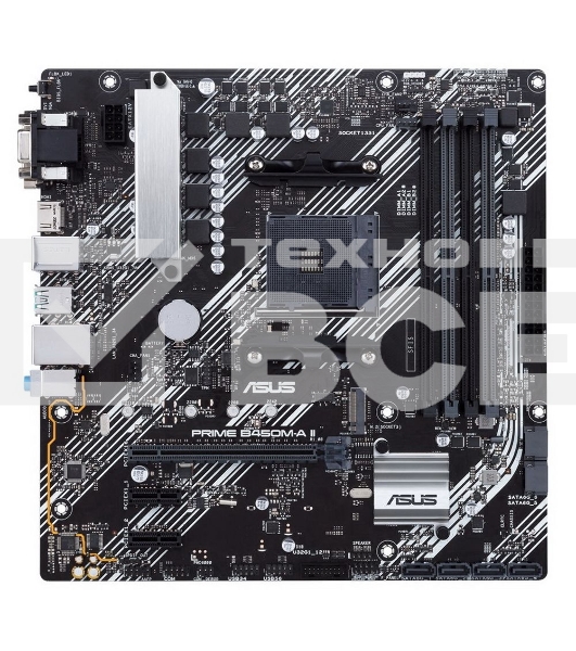 Материнская плата ASUS PRIME B450M-A II, AM4, AMD B450, 4xDDR4, 6xSATA, 1xM.2, 1xPCIe 3.0 x16, 2xPCIe x1, 1xHDMI, 1xDVI-D, 1xVGA, 1x 1Gb LAN, 4xUSB 3.2 Gen 1, 2xUSB 3.2 Gen 2, 3x3.5 мм, 7.1, mATX