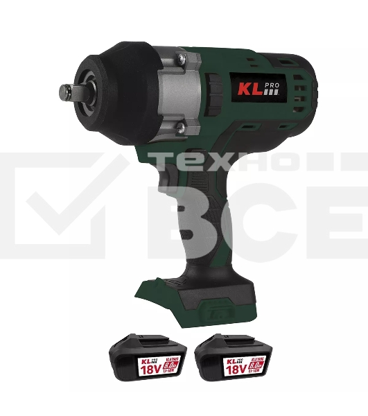 Профессиональный бесщеточный гайковерт аккумуляторный KLPRO KLSS18BHX-80 (18В, Li-ion-2шт, 8.0А·ч, 800Нм, 2 скорости, подсветка,З/У,в кейсе)