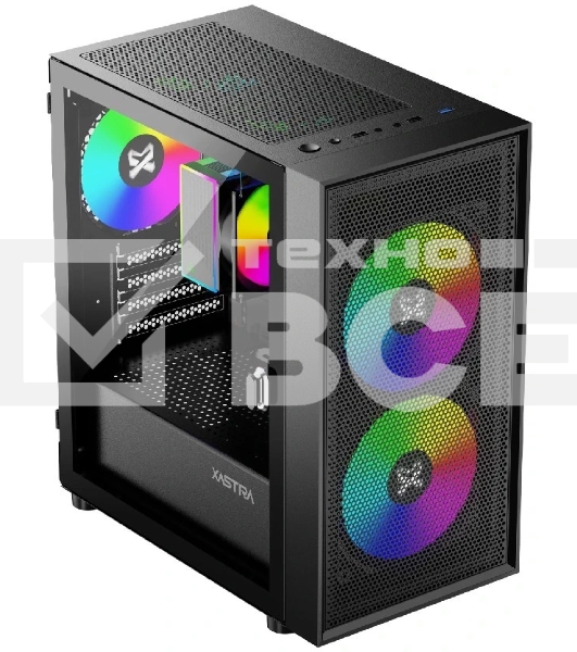 Компьютерный корпус XASTRA A305M 3ARGb Black mATX/Mesh/tempered glass/2x140мм + 1x120мм ARGb PWM fans/Door/ A305M-2FC14A-1FC12A-D