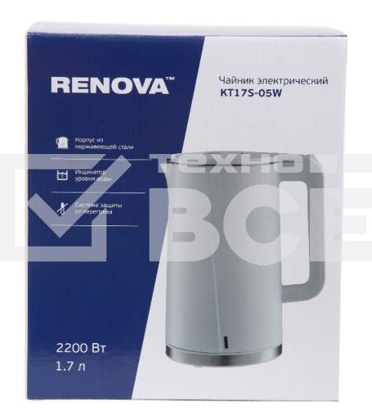 Чайник электрический Renova KT17S-05W нержавеющая сталь