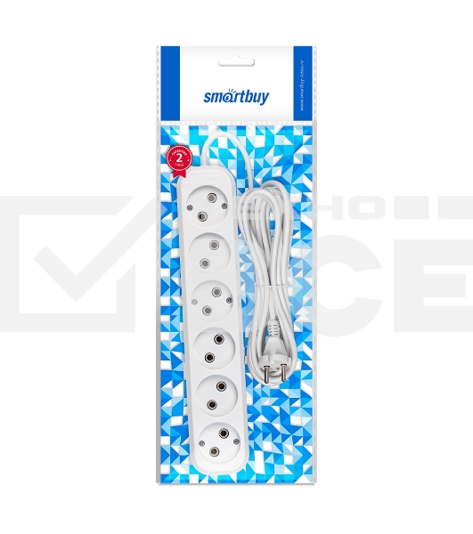 Удлинитель Smartbuy, 6 гнезд 5 метров 10А/2,2 кВт без заземления ПВС 2х1,0 (SBE-10-6-05-N)