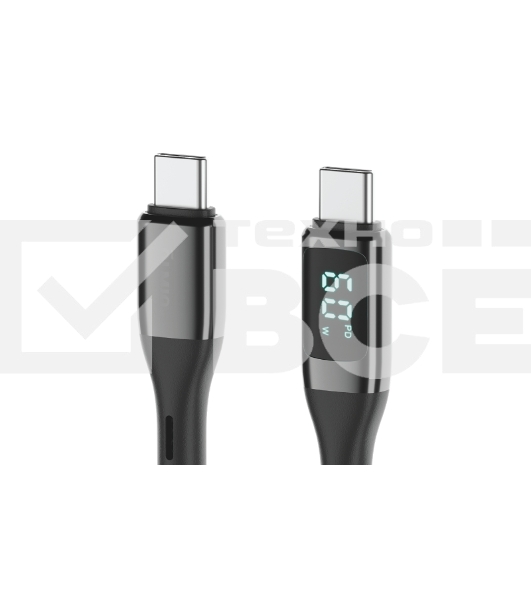 Кабель OLMIO GEEK, Type-C - Type-C, 60W, 1.2м, тканевая оплетка, LCD, черный