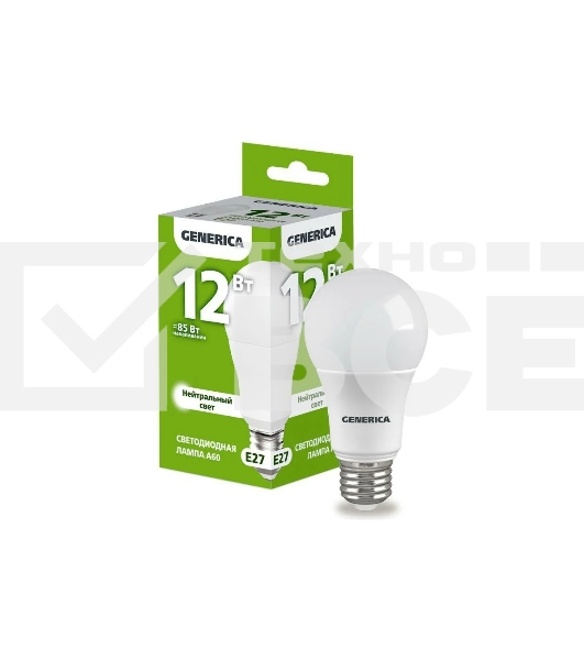 Лампа светодиодная GENERICA LL-A60-12-230-40-E27-G A60 12Вт грушевидная 4000К E27 230В