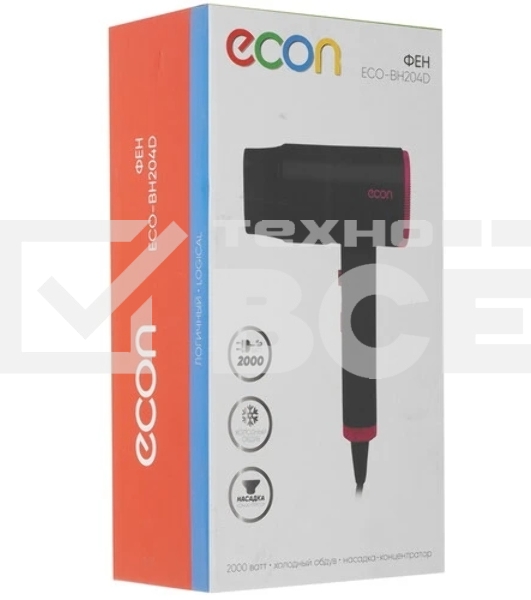 Фен ECON ECO-BH204D черный/розовый, 2000 Вт