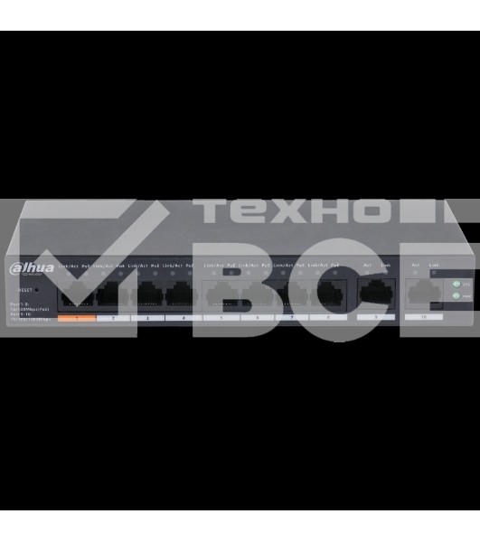 Коммутатор 8-портовый DAHUA DH-CS4010-8ET-60, PoE с функцией облачного управления L2, 8xRJ45 100Mb PoE, 2xRJ45 1Gb (uplink), суммарно 60Вт, коммутация 4.8 Гб, MAC-таблица 8К, металл