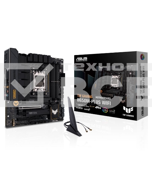 Материнская плата ASUS TUF GAMING B650M-PLUS WIFI, AM5, AMD B650, 4xDDR5, 4xSATA, 2xM.2, 1xPCIe 4.0 x16, 1xPCIe 4.0 x4, 1xDP, 1xHDMI, 1x 2.5Gb LAN, 4xUSB-A 3.2 Gen 2, 1xUSB-A 3.2 Gen 1, 1xUSB-C 3.2 Gen 2x2, 5x3.5 мм, 7.1, mATX