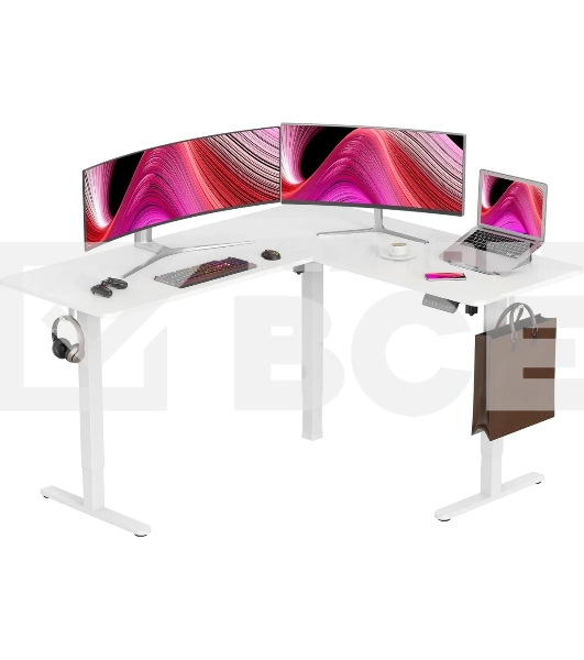 Стол для компьютера Cactus угловой подъемный столешница МДФ, белый каркас белый 140x72x60 см (CS-EDXL-WWT)