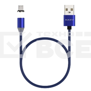 Кабель Maxvi MCm-01M blue, USB-A - microUSB, 2A, магнитный разъем, LED Описание: ток макс. нагрузки 2А, макс. напряжение 5V; стандарт USB 2.0; длина 1м, нейлоновая оплетка, съемный магнитный коннектор, LED подсветка, синий с черными вставками