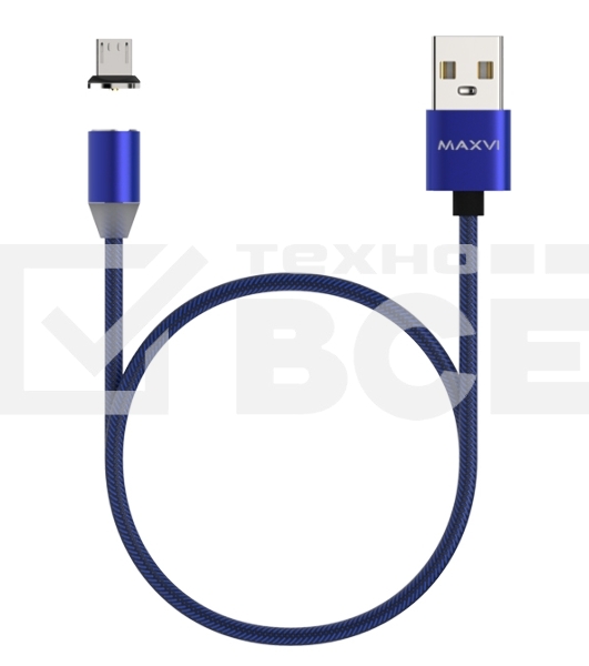 Кабель Maxvi MCm-01M blue, USB-A - microUSB, 2A, магнитный разъем, LED Описание: ток макс. нагрузки 2А, макс. напряжение 5V; стандарт USB 2.0; длина 1м, нейлоновая оплетка, съемный магнитный коннектор, LED подсветка, синий с черными вставками