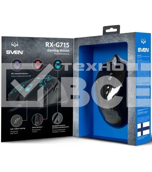 Мышь проводная SVEN RX-G715 черный, 3200 dpi, USB, кнопки - 8