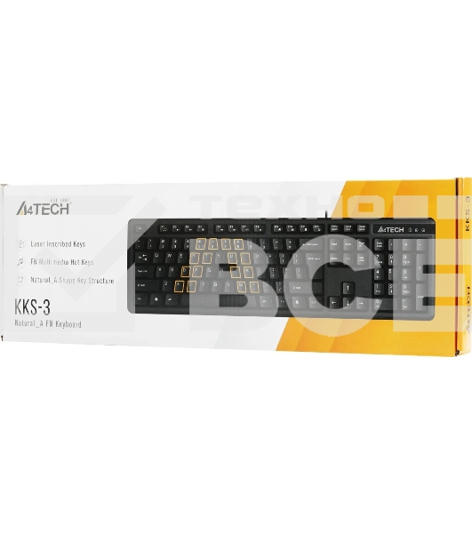 Клавиатура A4Tech KKS-3 проводная, USB, черный