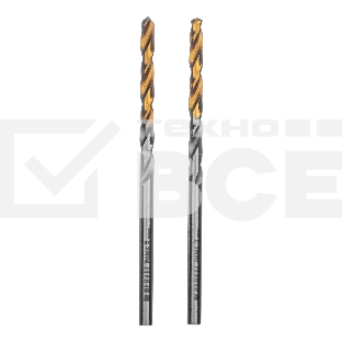 Сверло спиральное по металлу Denzel 3 x 60 мм, Р6М5, Golden Tip, 2 шт.