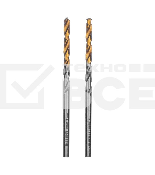 Сверло спиральное по металлу Denzel 3 x 60 мм, Р6М5, Golden Tip, 2 шт.