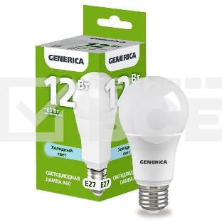 Лампа светодиодная GENERICA LL-A60-12-230-65-E27-G A60 12Вт грушевидная 6500К E27 230В
